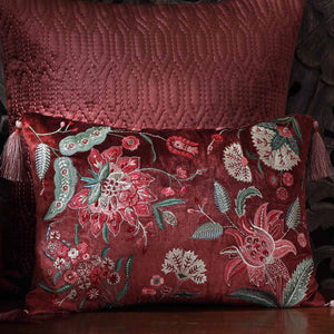 Imperial Suzani Embroidered Cushion Cover - Burgundy Slim