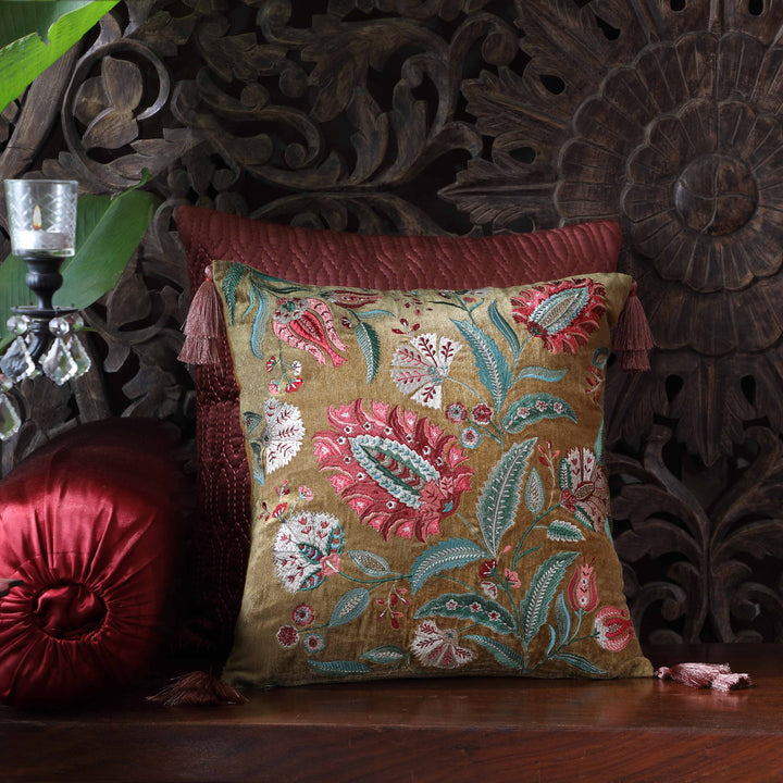 Imperial Suzani Embroidered Cushion Cover - Gold