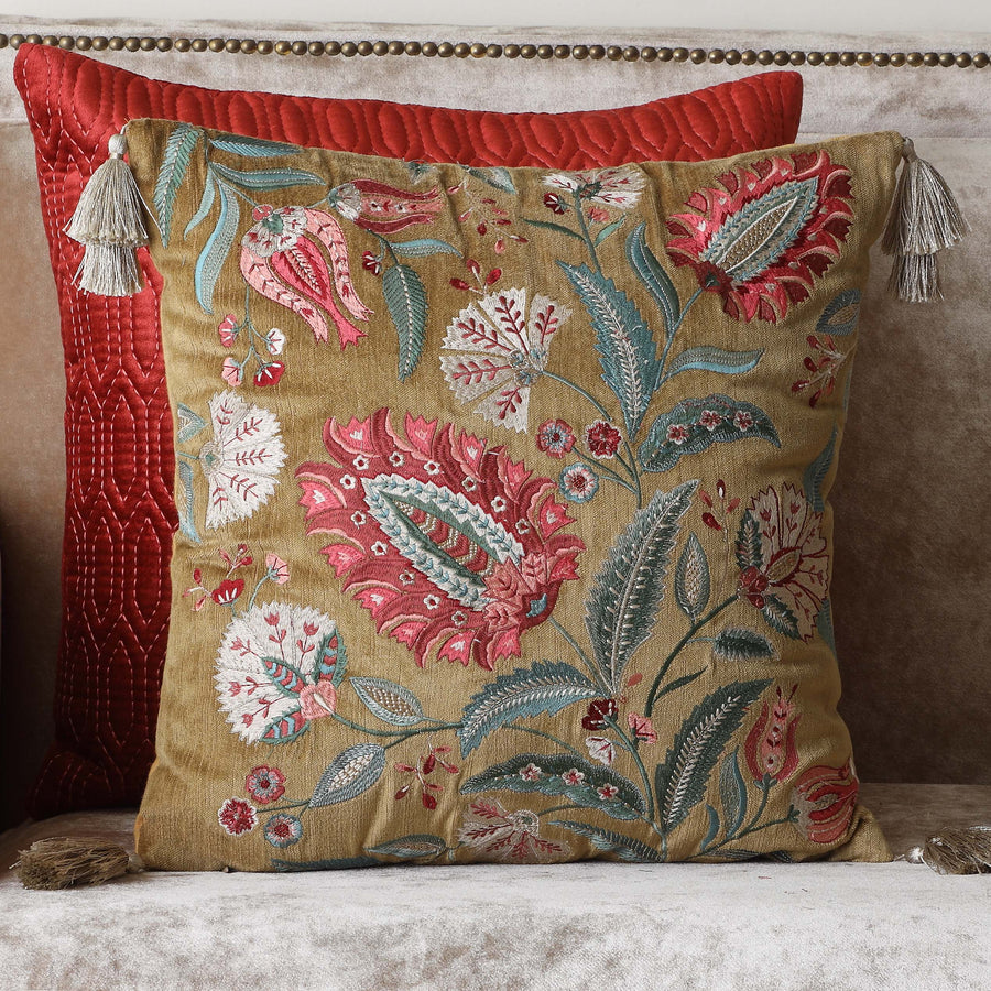 Imperial Suzani Embroidered Cushion Cover - Gold