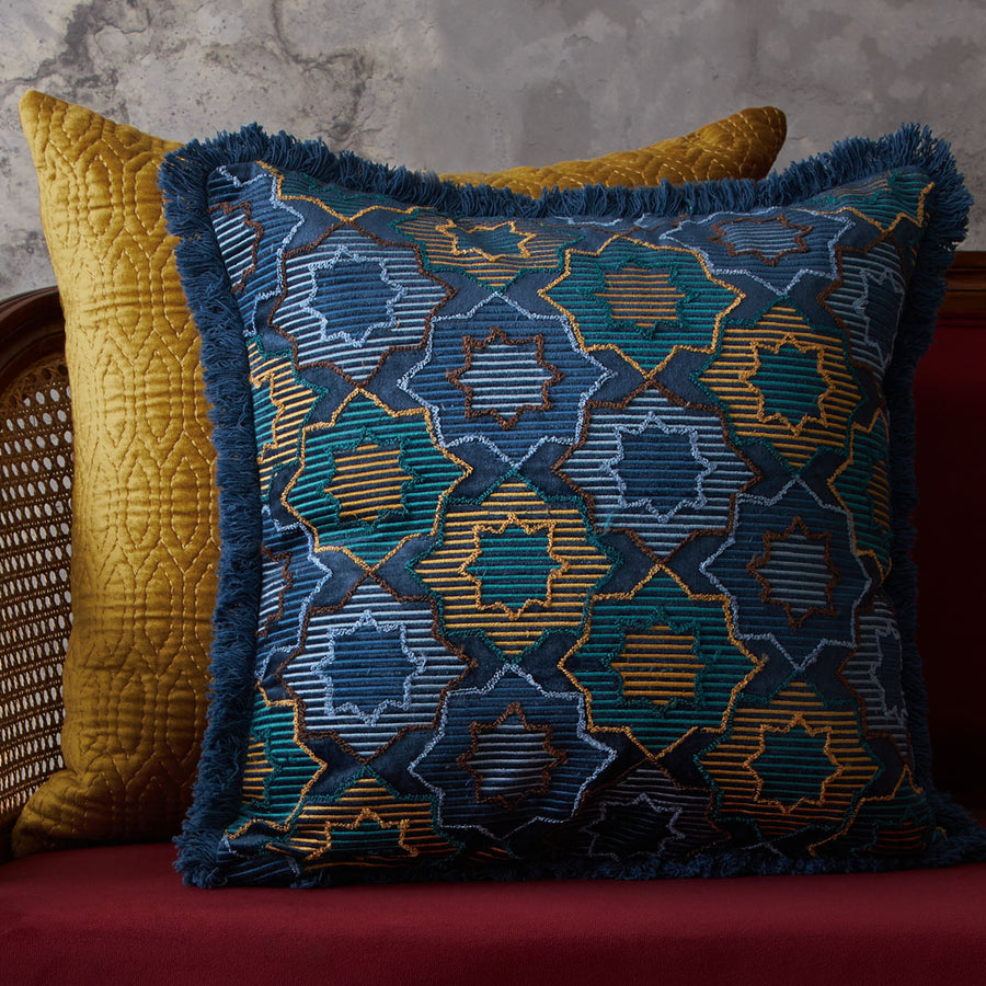 Eden Star Embroidered Cushion Cover - Blue