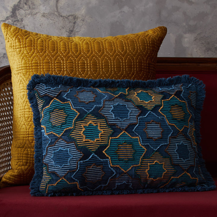 Eden Star Embroidered Cushion Cover - Blue Slim