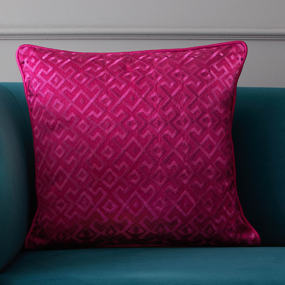 Buy Lattice Silk Embroidered Cushion - Ruby at Kainaat Design