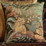 Leopard Embroidered Cushion Cover - Green