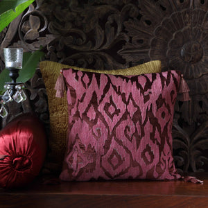 Mirage Ikat Hand Embroidered Cushion Cover - Burgundy