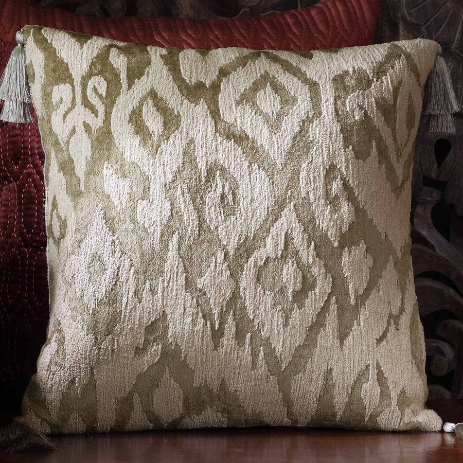 Mirage Ikat Hand Embroidered Cushion Cover - Ivory