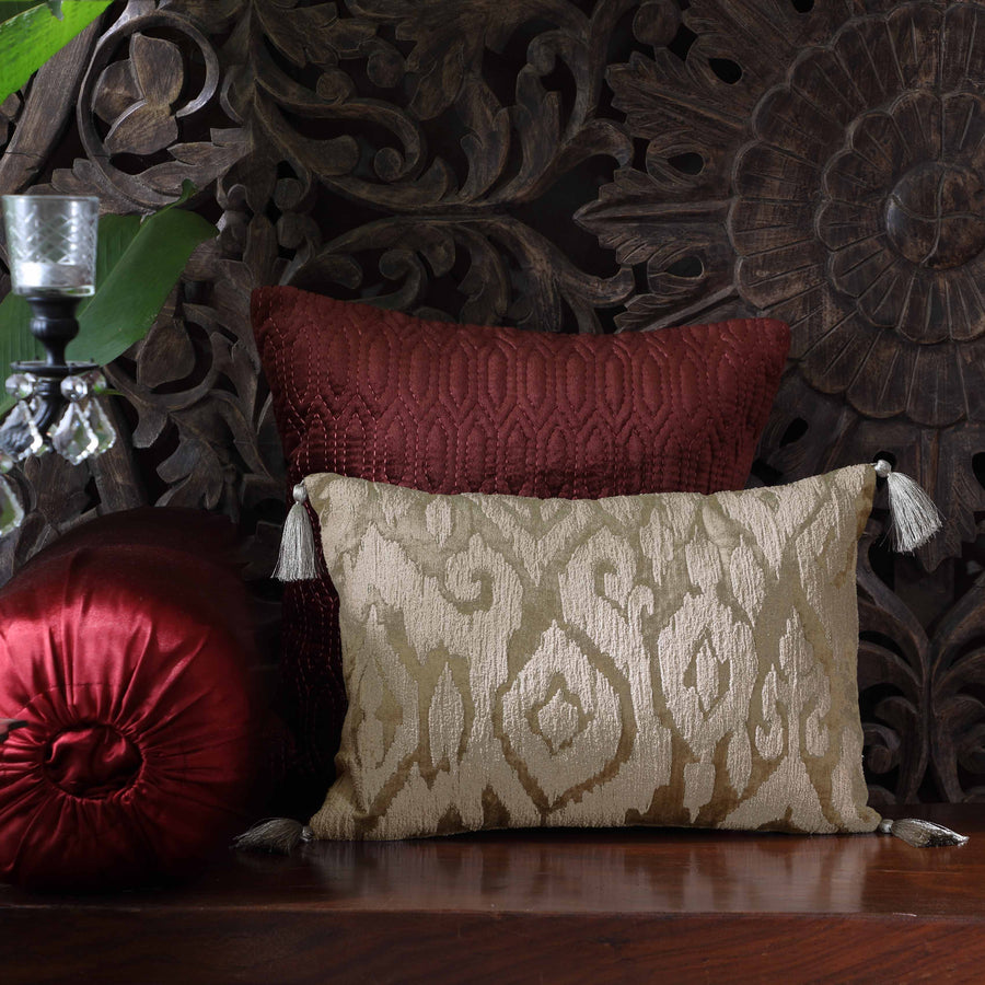 Mirage Ikat Hand Embroidered Cushion Cover - Ivory Slim