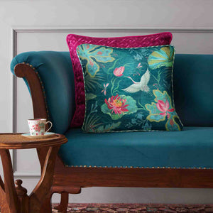 Padma Crane Cushion Cover - Aqua