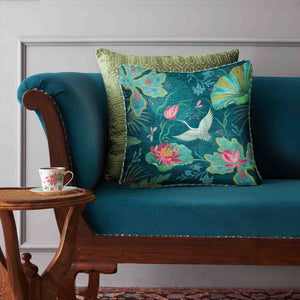 Padma Crane Cushion Cover - Aqua