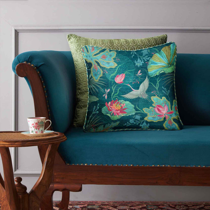 Padma Crane Cushion Cover - Aqua