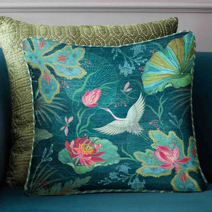 Padma Crane Cushion Cover - Aqua