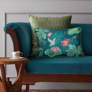 Padma Crane Cushion Cover - Aqua Slim