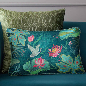 Padma Crane Cushion Cover - Aqua Slim