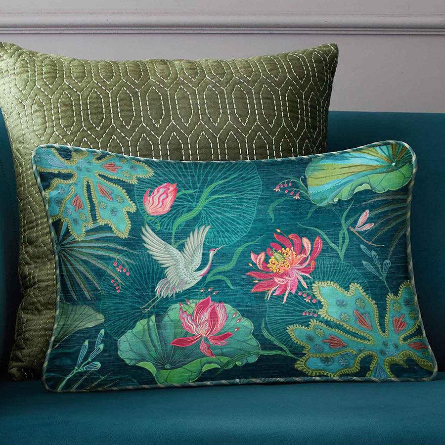 Padma Crane Cushion Cover - Aqua Slim