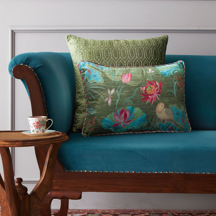 Padma Lotus Cushion Cover - Green Slim