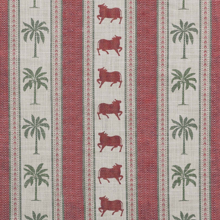 Pichwai Palm Stripe Fabric - Ruby
