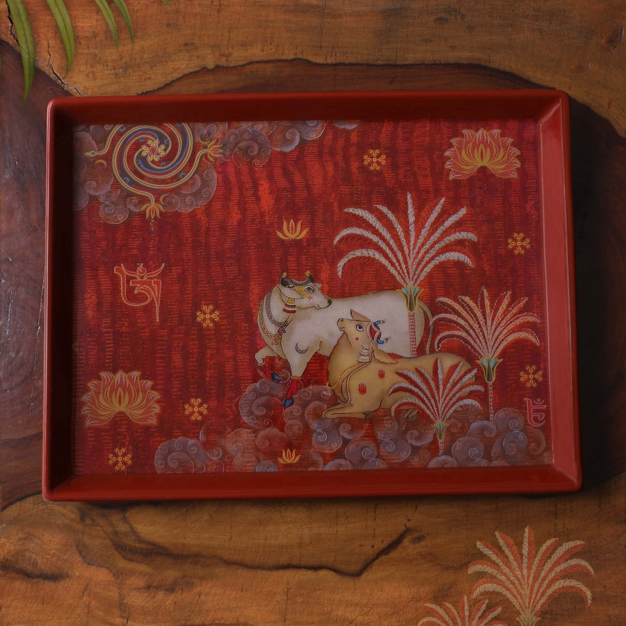 Pichwai Enamel Tray - Maroon Med
