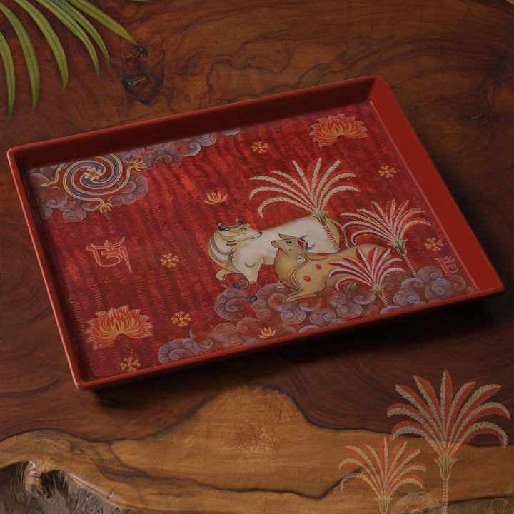 Pichwai Enamel Tray - Maroon Med