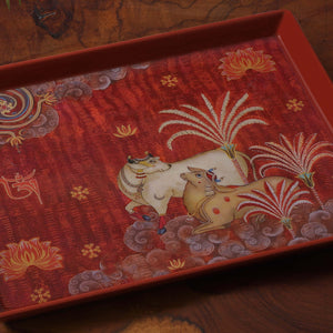 Pichwai Enamel Tray - Maroon Med