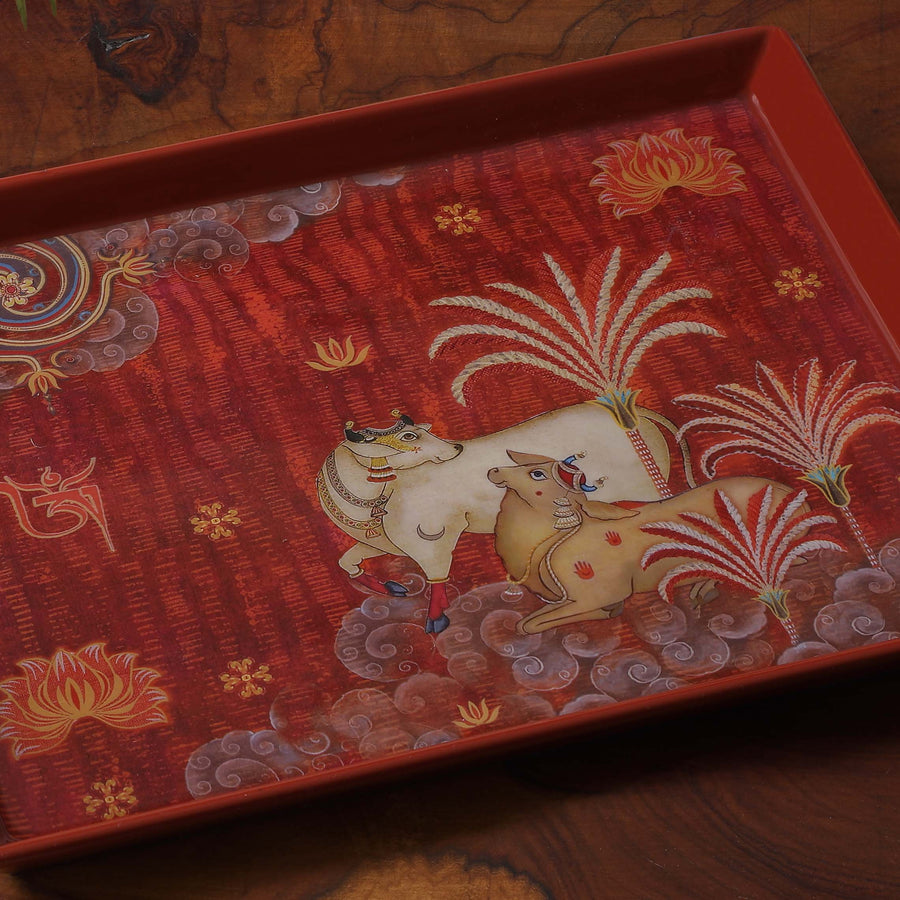 Pichwai Enamel Tray - Maroon Med
