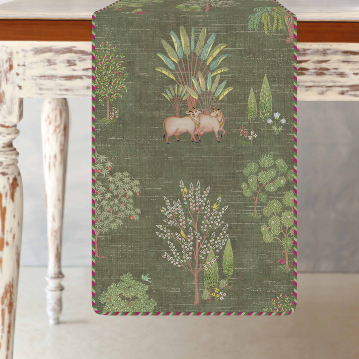 Pichwai Garden Table Runner - Green
