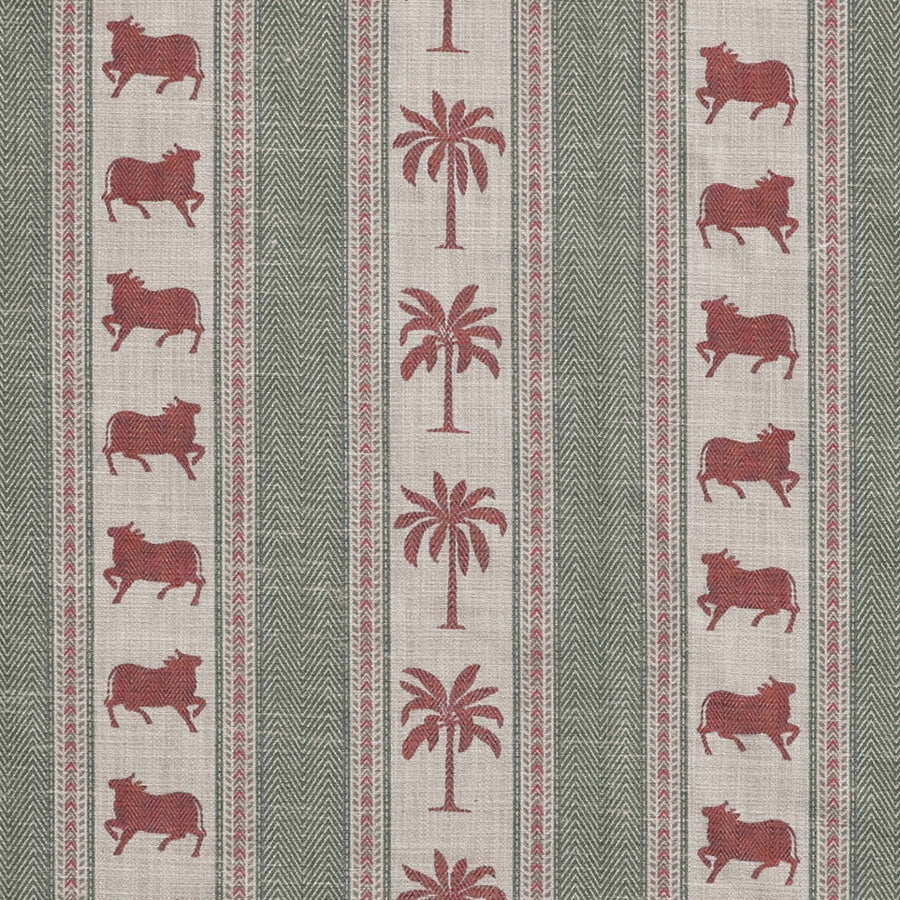 Pichwai Palm Stripe Fabric - Green
