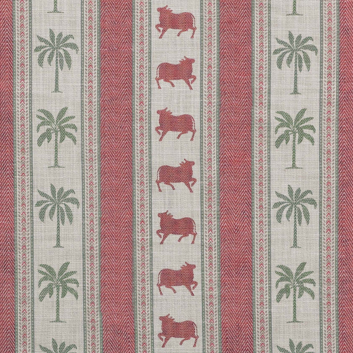 Pichwai Palm Stripe Fabric - Red