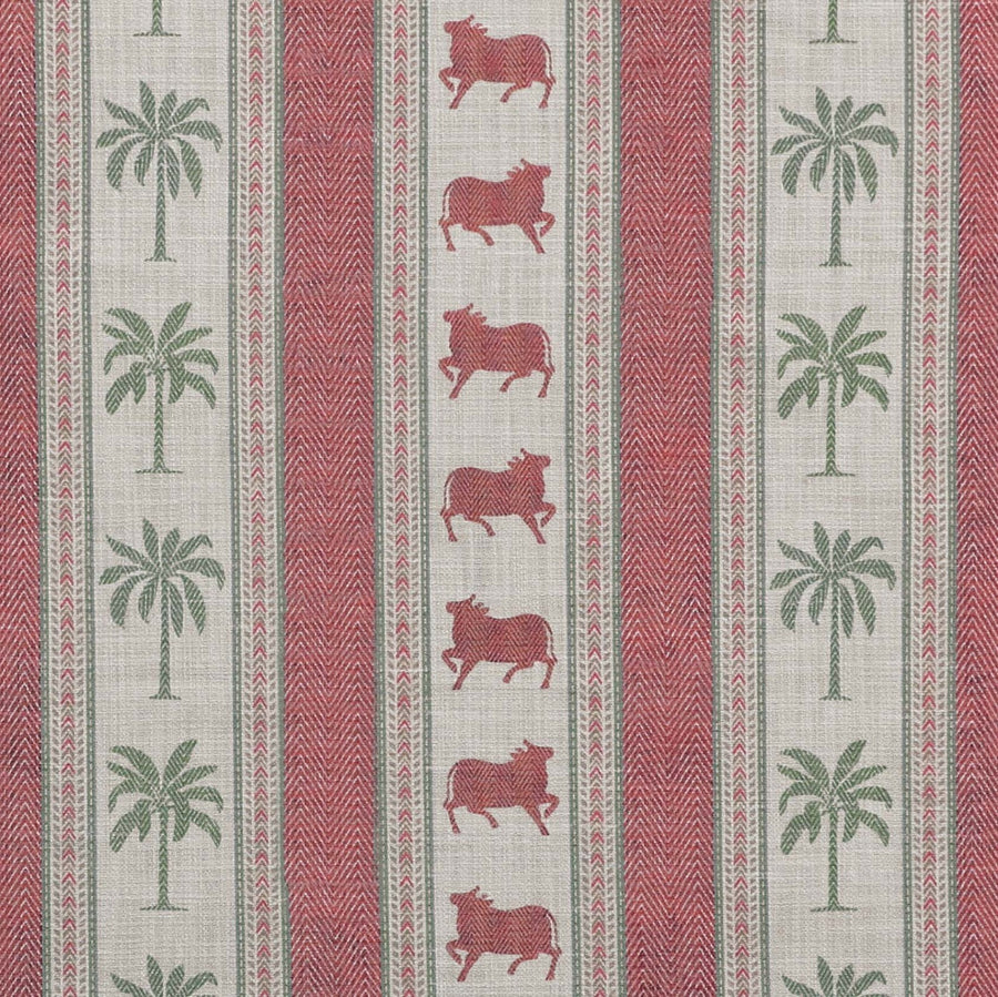 Pichwai Palm Stripe Fabric - Red