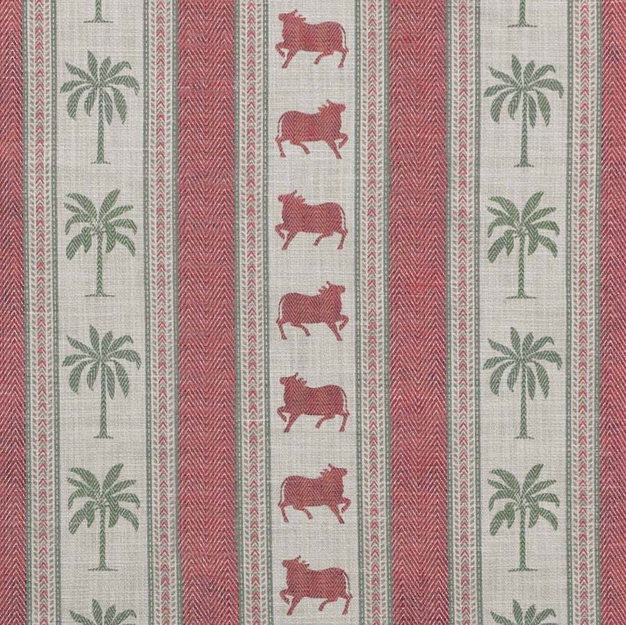 Sample Pichwai Palm Stripe Fabric - Red