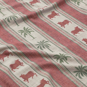 Pichwai Palm Stripe Fabric - Red