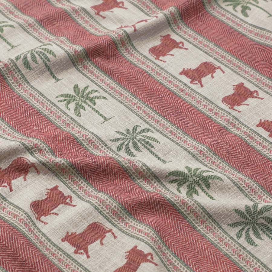 Pichwai Palm Stripe Fabric - Red
