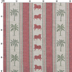 Pichwai Palm Stripe Fabric - Red