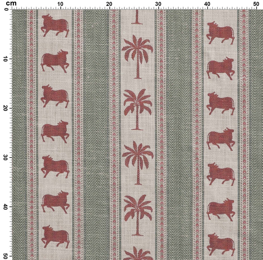 Pichwai Palm Stripe Fabric - Green