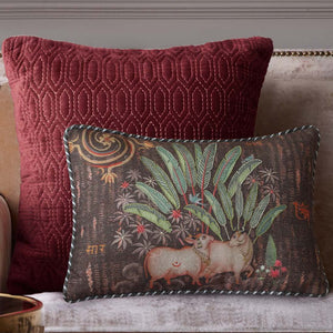 Palm Pichwai Embellished Cushion Cover - Brown Slim