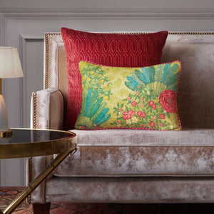 Pomegranate Palm Accent Embroidery Cushion - Lime Slim