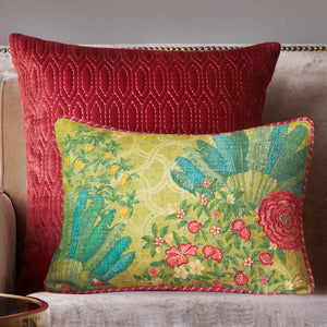 Pomegranate Palm Accent Embroidery Cushion - Lime Slim