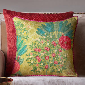 Pomegranate Palm Accent Embroidery Cushion - Green