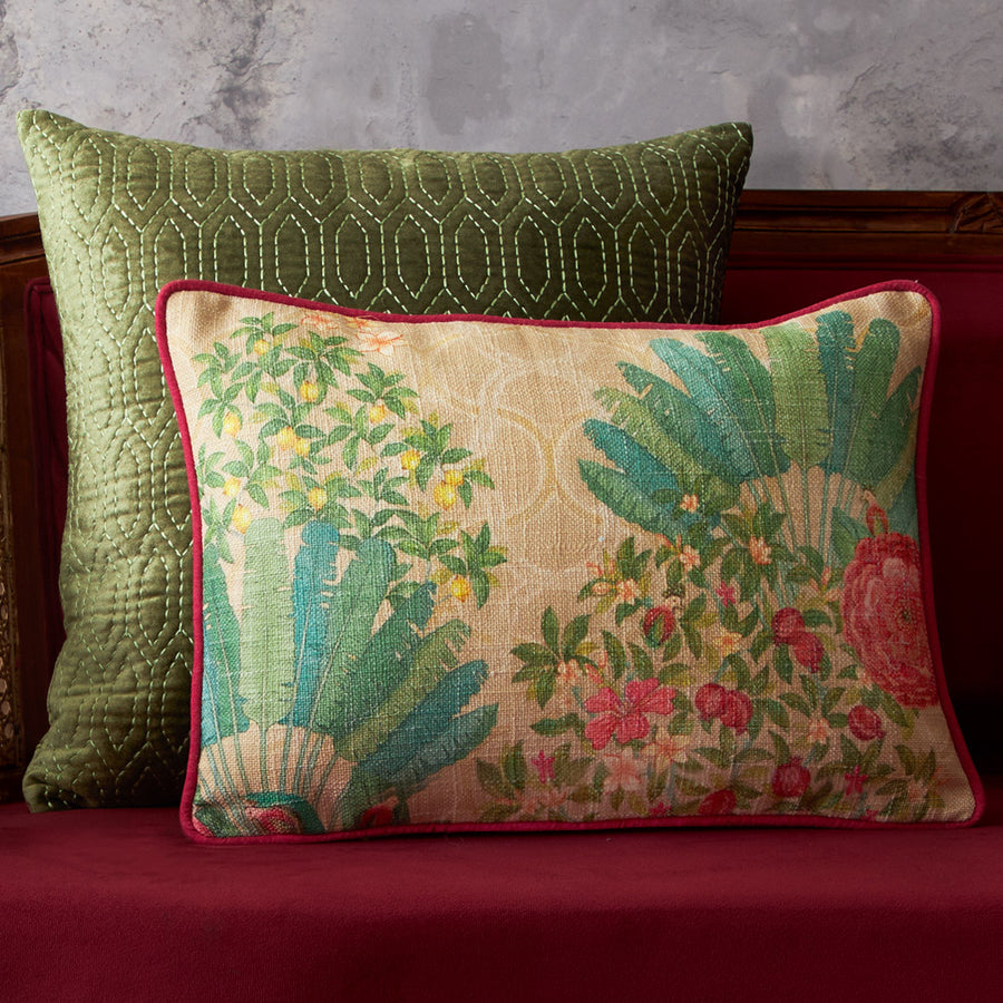Pomegranate Palm Cushion Cover - Cream Slim