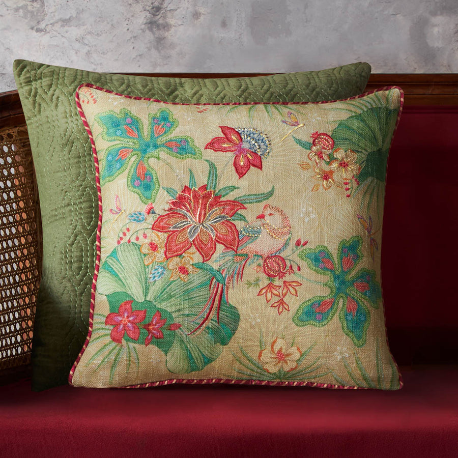 Pomegranate Garden Accent Embroidery Cushion - Cream