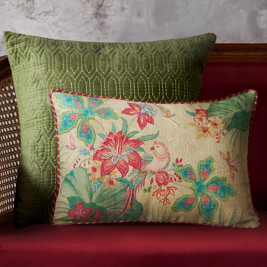 Pomegranate Garden Accent Embroidery Cushion - Cream Slim