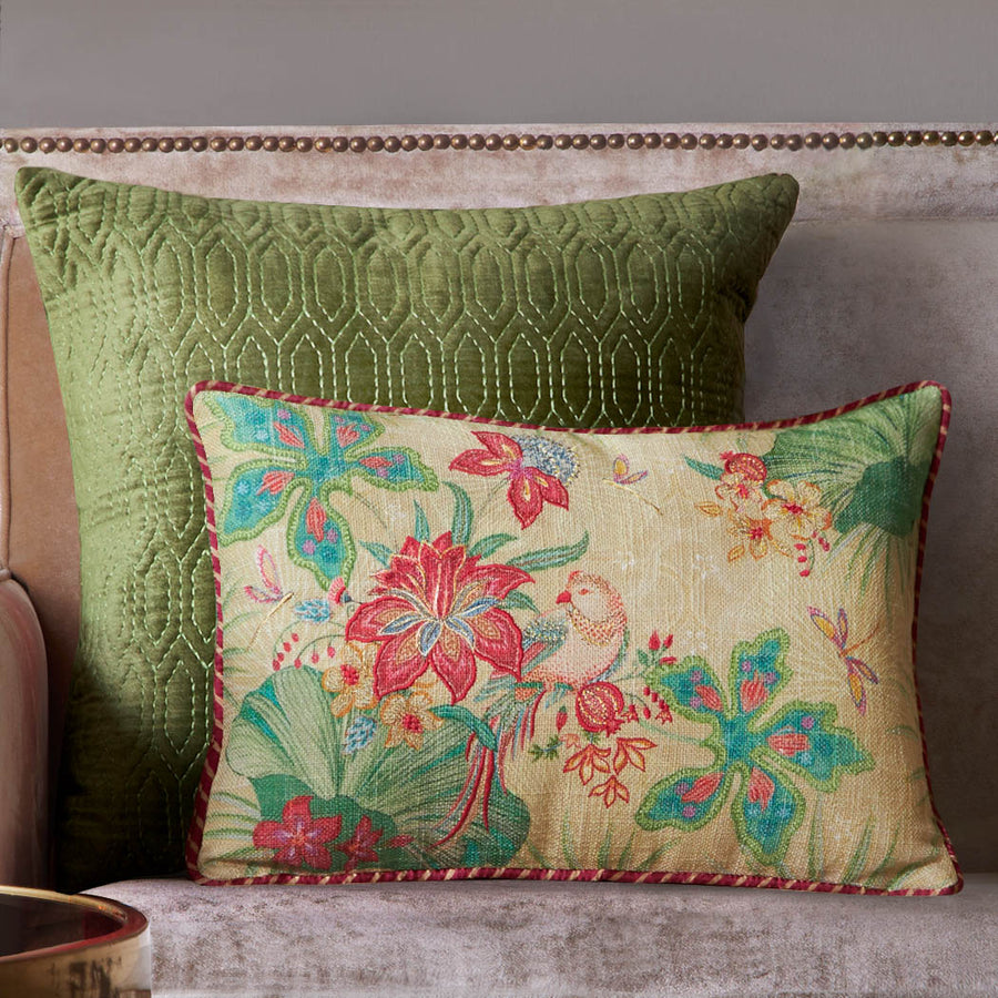 Pomegranate Garden Accent Embroidery Cushion - Cream Slim