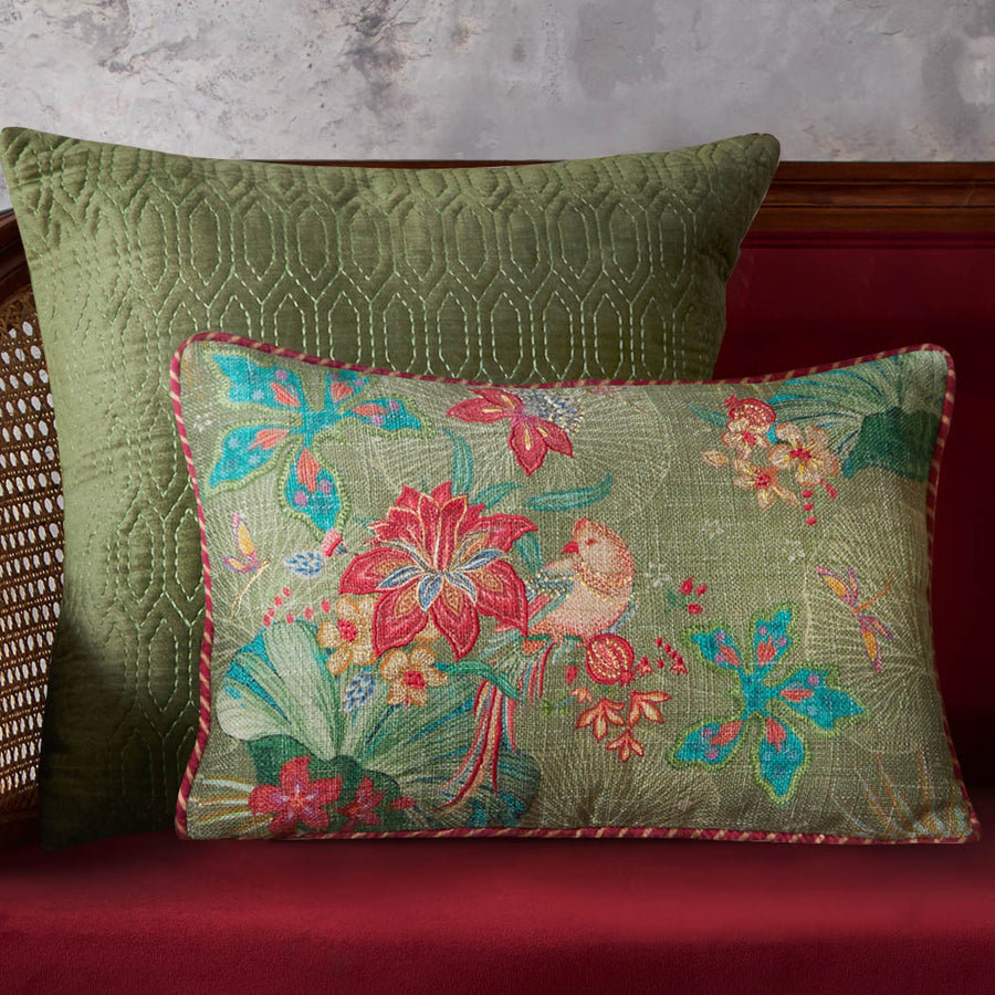 Pomegranate Garden Accent Embroidery Cushion - Green Slim