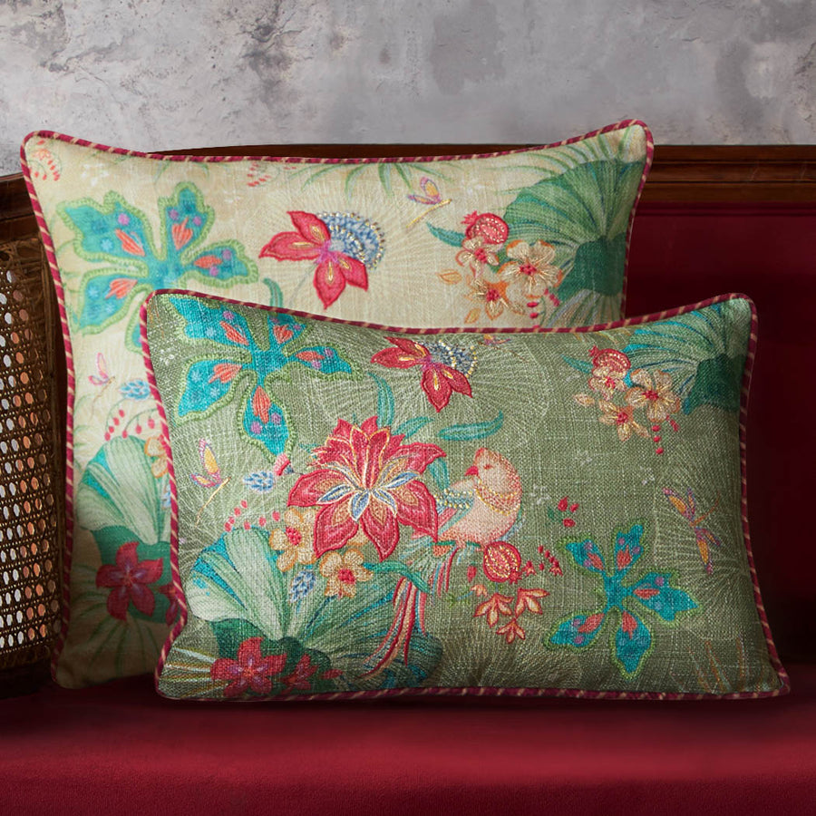 Pomegranate Garden Accent Embroidery Cushion - Green Slim