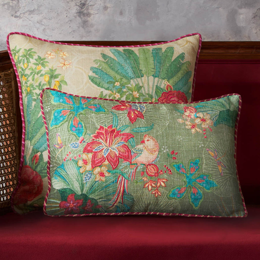 Pomegranate Garden Accent Embroidery Cushion Cvr- Green Slim