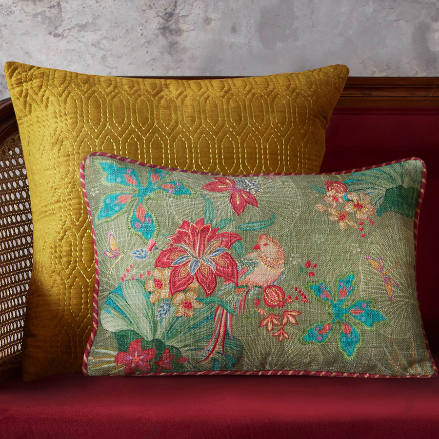 Pomegranate Garden Accent Embroidery Cushion - Green Slim