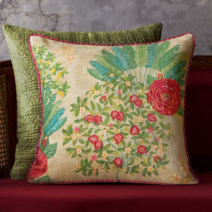 Pomegranate Palm Accent Embroidered Cushion Cvr - Cream