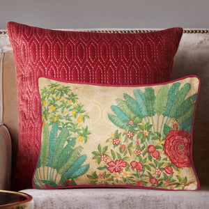 Pomegranate Palm Accent Embroidered Cushion - Cream Slim