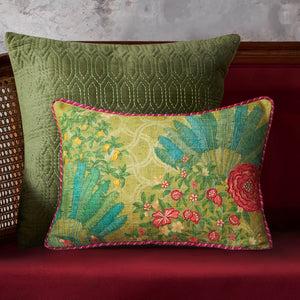 Pomegranate Palm Accent Embroidery Cushion - Lime Slim