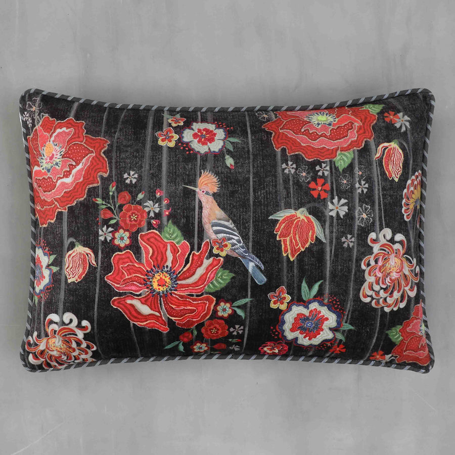 Wild Poppy Cushion Cover - Charcoal Slim