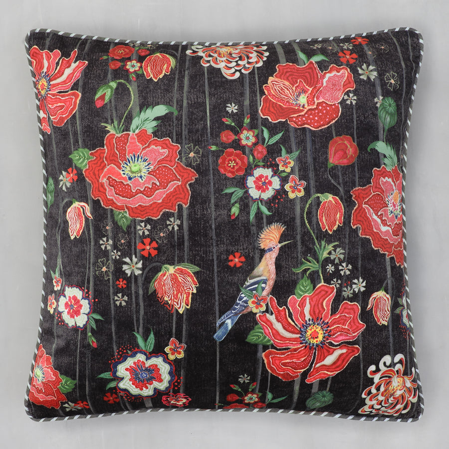 Wild Poppy Cushion Cover - Charcoal