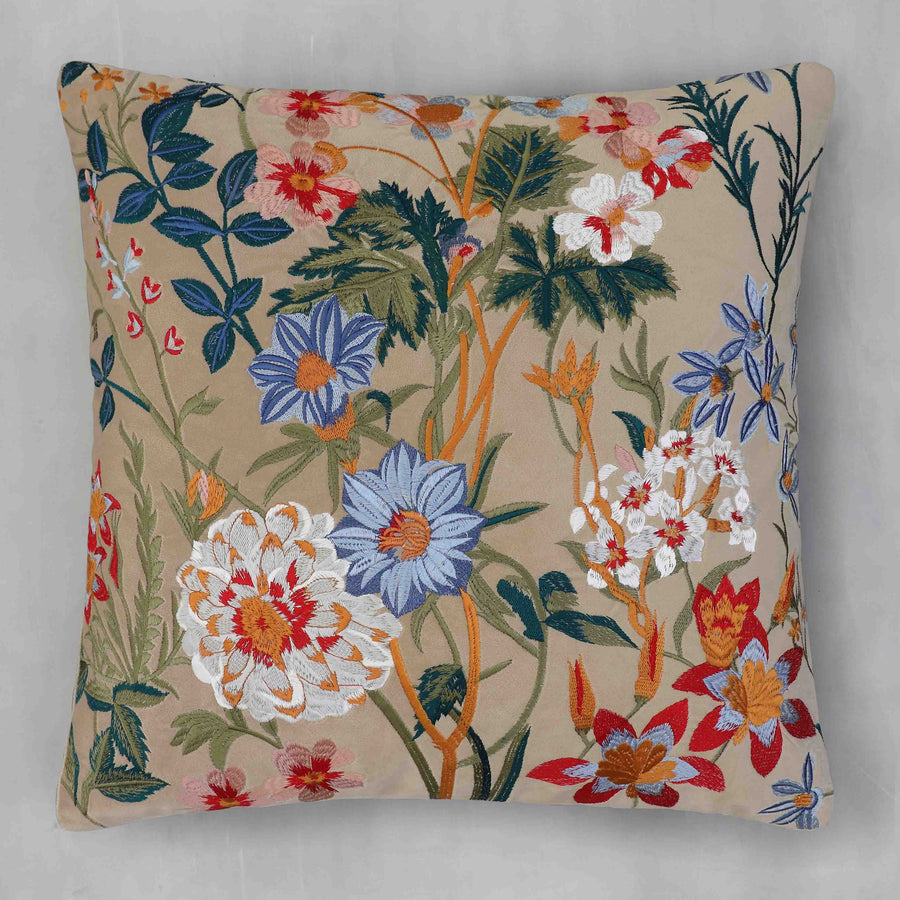 Bagh Floral Embroidered Cushion Cover - Beige